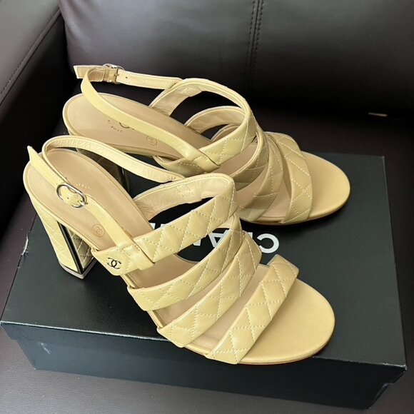 CHANEL Beige Calfskin Sandals (NWT) - Picture 6 of 13